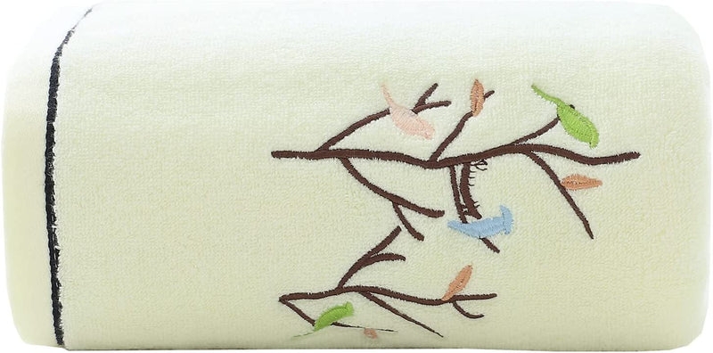 Pidada Hand Towels Set of 2 Embroidered Bird Tree Pattern 100% Cotton Highly Absorbent Soft Luxury Towel for Bathroom 13.8 X 29.5 Inch (Brown) Home & Garden > Linens & Bedding > Towels Pidada Light Yellow Bath Towel 27.6 x 55 