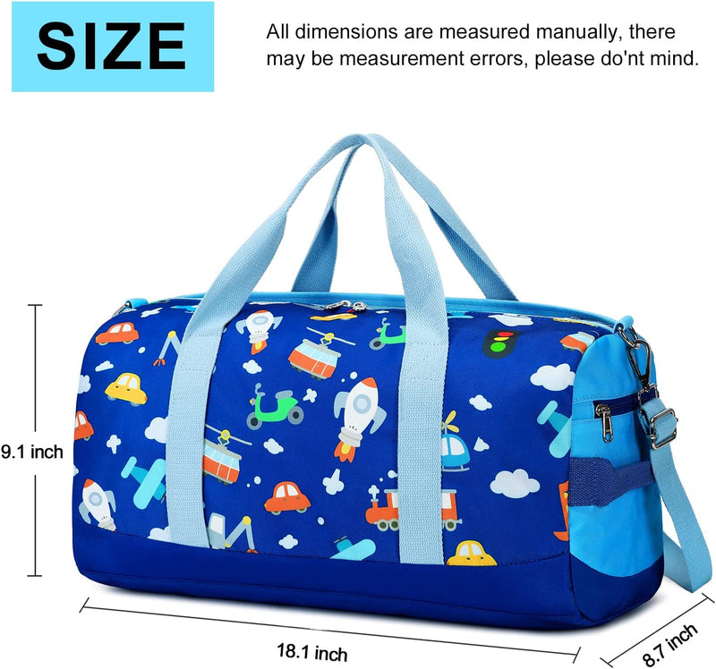 Duffle Bag for Kids Boys Girls Gym Sports Travel Bag Overnight with Shoe Compartment and Wet Pocket (Royal Blue - Vehicle) Home & Garden > Household Supplies > Storage & Organization BTOOP   