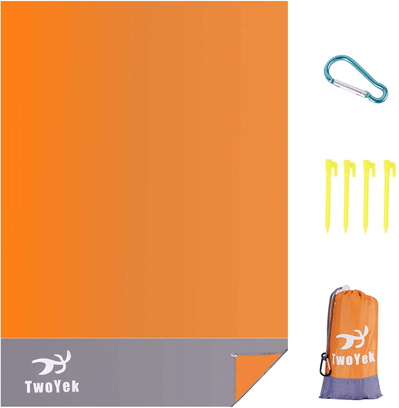 Beach Accessories Camping Blanket for Vacation - Necessities Stuff Blankets Picnic Mat Waterproof Sandproof Oversized Lightweight Compact Extra Large 79"×79" Washable with Anchors Stakes Zipper Home & Garden > Lawn & Garden > Outdoor Living > Outdoor Blankets > Picnic Blankets TwoYek Orange Summer 79"×55" 