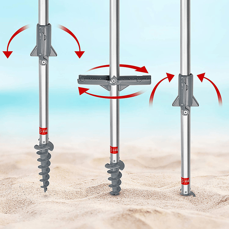 Beach and Grass Umbrella with Matching Travel Carrying Bag - Large 7 Feet 5 Inches Tilting Telescopic Aluminum Pole - Twist Sand/Grass Anchor - Wind Air Vent - Fiberglass Ribs (Henna Black/White)