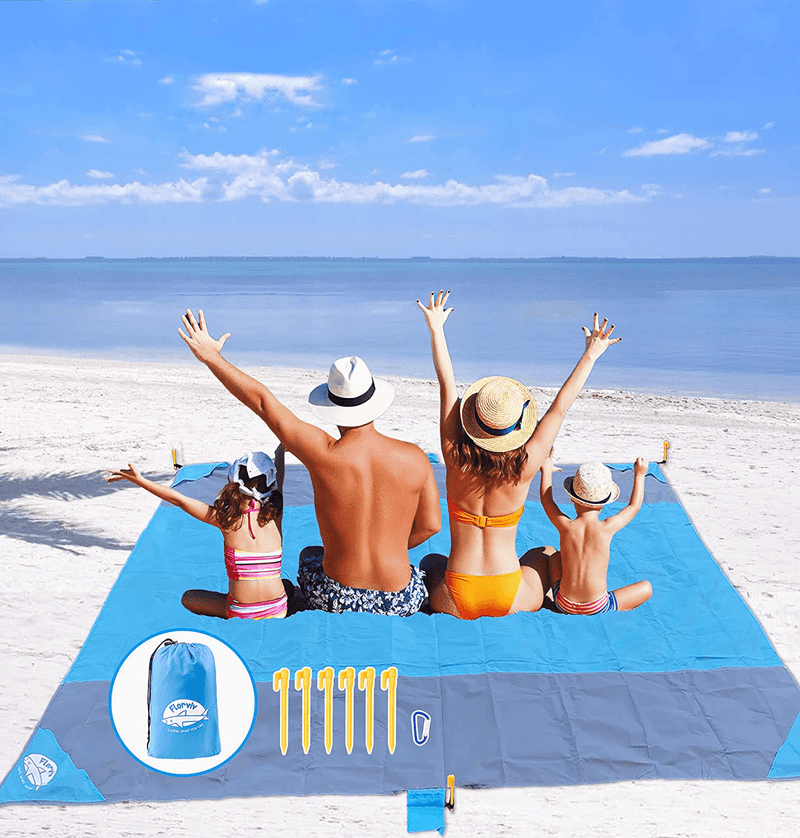 Beach Blanket, 108''x95'' Camping Blanket for 7-8 Persons, Sand Proof Picnic Blanket W/Bag Portable, Oversized Blanket Waterproof Mat for Camping Hiking Picnic & Outdoors Activities Home & Garden > Lawn & Garden > Outdoor Living > Outdoor Blankets > Picnic Blankets FLORVIV Blue&grey  