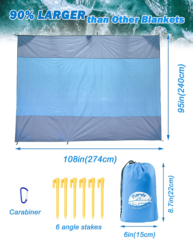 Beach Blanket, 108''x95'' Camping Blanket for 7-8 Persons, Sand Proof Picnic Blanket W/Bag Portable, Oversized Blanket Waterproof Mat for Camping Hiking Picnic & Outdoors Activities Home & Garden > Lawn & Garden > Outdoor Living > Outdoor Blankets > Picnic Blankets FLORVIV   