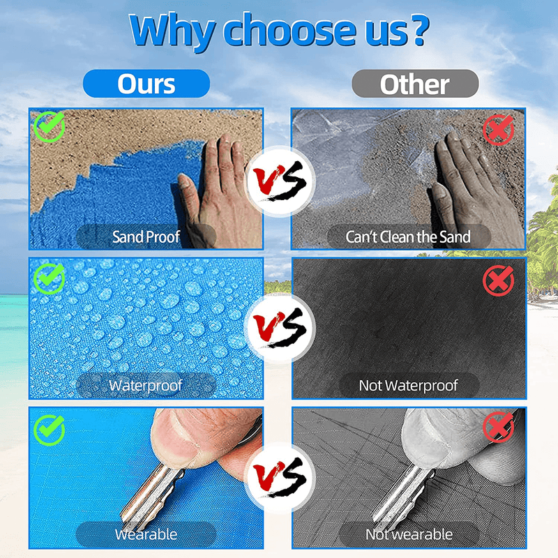 Beach Blanket, 79''×83'' Picnic Blankets Waterproof Sandproof for 4-7 Adults, Oversized Lightweight Beach Mat, Portable Outdoor Picnic Mat, Sand Proof Mat for Travel, Camping, Hiking, Packable w/Bag Home & Garden > Lawn & Garden > Outdoor Living > Outdoor Blankets > Picnic Blankets Yuly.co   