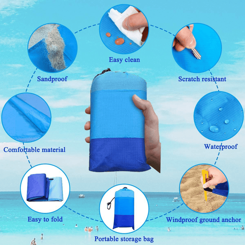 Beach Blanket, AIIKEE Large Size 79''X 83'' Picnic Blanket for 6-8 People Outdoor Waterproof Sandproof Winproof Beach Mat with 4 Anchors Quick Drying for Travel Camping Hiking Home & Garden > Lawn & Garden > Outdoor Living > Outdoor Blankets > Picnic Blankets AIIKEE   