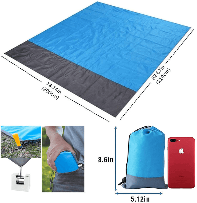 Beach Blanket,Portable Waterproof Picnic Blanket Oversized 78"X82"for 5 Adults Beach Mat Outdoor for Travel,Camping,Hiking and Music Festivals with 4 Fixed Piles+1 Metal Buckle (Blue) Home & Garden > Lawn & Garden > Outdoor Living > Outdoor Blankets > Picnic Blankets W.K.Y   