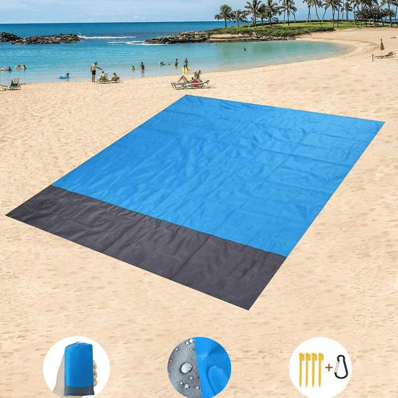 Beach Blanket,Portable Waterproof Picnic Blanket Oversized 78"X82"for 5 Adults Beach Mat Outdoor for Travel,Camping,Hiking and Music Festivals with 4 Fixed Piles+1 Metal Buckle (Blue) Home & Garden > Lawn & Garden > Outdoor Living > Outdoor Blankets > Picnic Blankets W.K.Y Blue 78"X82" 