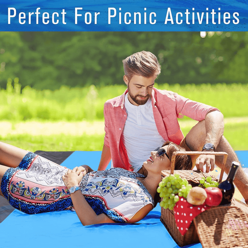 Beach Blanket,Portable Waterproof Picnic Blanket Oversized 78"X82"for 5 Adults Beach Mat Outdoor for Travel,Camping,Hiking and Music Festivals with 4 Fixed Piles+1 Metal Buckle (Blue) Home & Garden > Lawn & Garden > Outdoor Living > Outdoor Blankets > Picnic Blankets W.K.Y   