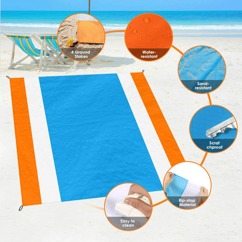 Beach Blanket Sand Proof, Extra Large Beach Mat Outdoor Picnic Blanket 84" x 79" for 5-7 Adults, Waterproof Foldable Picnic Mat with Portable Bag and 4 Stakes for Beach Travel Camping Hiking Fishing Home & Garden > Lawn & Garden > Outdoor Living > Outdoor Blankets > Picnic Blankets Novamilion   