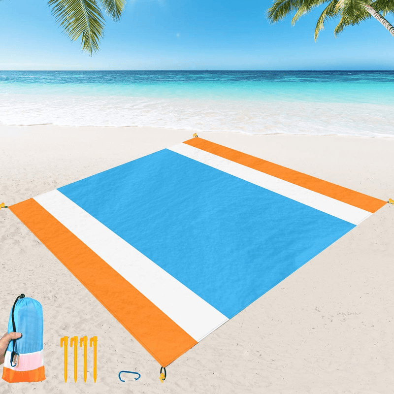 Beach Blanket Sand Proof, Extra Large Beach Mat Outdoor Picnic Blanket 84" x 79" for 5-7 Adults, Waterproof Foldable Picnic Mat with Portable Bag and 4 Stakes for Beach Travel Camping Hiking Fishing Home & Garden > Lawn & Garden > Outdoor Living > Outdoor Blankets > Picnic Blankets Novamilion Default Title  