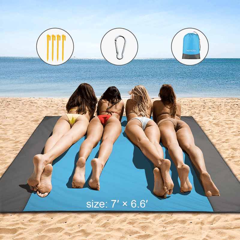 Beach Blanket Sandproof, 79''×83'' Waterproof Beach Mat for 5-6 Adults, Quick Drying Picnic Blankets with 4 Stakes and 4 Corner Pockets, Outdoor Blanket for Travel, Camping, Hiking, Packable w/Bag Home & Garden > Lawn & Garden > Outdoor Living > Outdoor Blankets > Picnic Blankets BooMood Default Title  