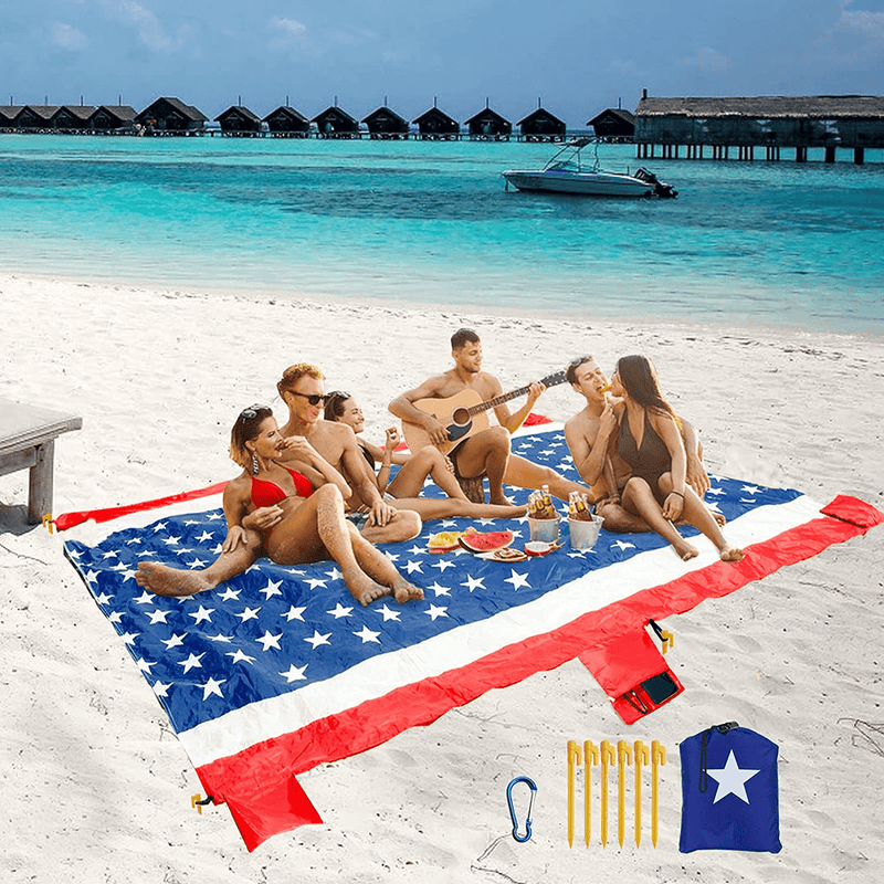 Beach Blanket Sandproof ,Oversized 10'x8' for 4-8 Adults Outdoor Picnic Blankets,Sand Free Waterproof Beach Mat,USA Flag Patriotic Theme Compact Durable Outdoor Mat for Vacation,Camping,Park Home & Garden > Lawn & Garden > Outdoor Living > Outdoor Blankets > Picnic Blankets Pikorce Default Title  
