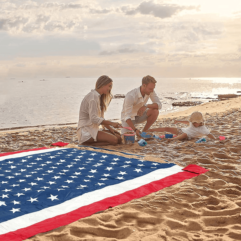 Beach Blanket Sandproof ,Oversized 10'x8' for 4-8 Adults Outdoor Picnic Blankets,Sand Free Waterproof Beach Mat,USA Flag Patriotic Theme Compact Durable Outdoor Mat for Vacation,Camping,Park Home & Garden > Lawn & Garden > Outdoor Living > Outdoor Blankets > Picnic Blankets Pikorce   