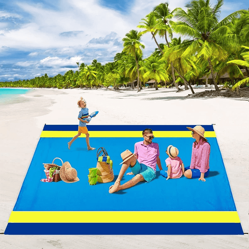 Beach Blanket Sandproof Oversized Waterproof ,Beach Mats 79"x98" Foldable Portable, Lightweight Picnic Blanket for 5~8 Adults, Washable Blankets with Stakes for Outdoor Travel,Camping,Hiking,Shading Home & Garden > Lawn & Garden > Outdoor Living > Outdoor Blankets > Picnic Blankets Sunny Lisa Dark Bule,yellow and Bule  
