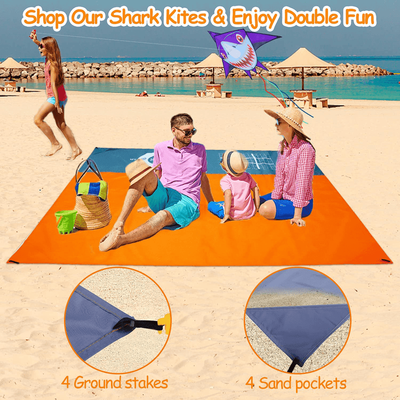 Beach Blanket Sandproof Waterproof, 79''×83'' for 4-7 Adults Oversized Beach Mat Lightweight Portable Picnic Blankets Camping Travel Accessories Stuff, 8 Bean Bag Outdoor Game Play Mat Party Home & Garden > Lawn & Garden > Outdoor Living > Outdoor Blankets > Picnic Blankets AugToy   
