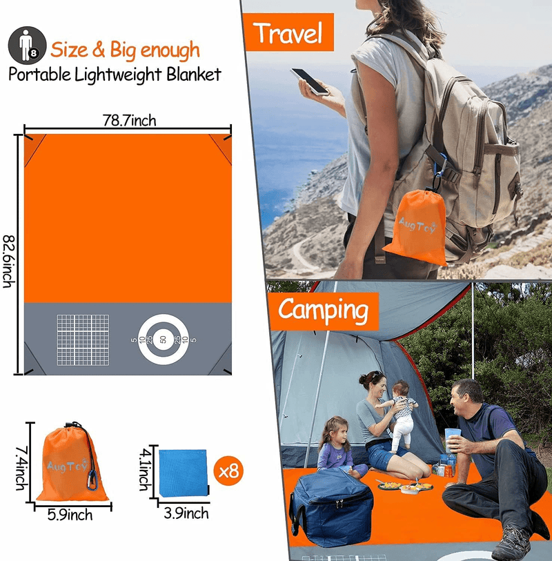 Beach Blanket Sandproof Waterproof, 79''×83'' for 4-7 Adults Oversized Beach Mat Lightweight Portable Picnic Blankets Camping Travel Accessories Stuff, 8 Bean Bag Outdoor Game Play Mat Party Home & Garden > Lawn & Garden > Outdoor Living > Outdoor Blankets > Picnic Blankets AugToy   