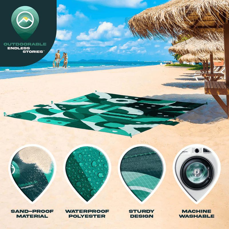 Beach Blanket Sandproof Waterproof - Italian Design - Beach Mat Sand Free Waterproof 79" x 83" with 6 Stakes and Zippered Pockets - Sand Free Beach Blankets for Camping, Picnic, Hiking and Festivals Home & Garden > Lawn & Garden > Outdoor Living > Outdoor Blankets > Picnic Blankets OUTDOORABLE   