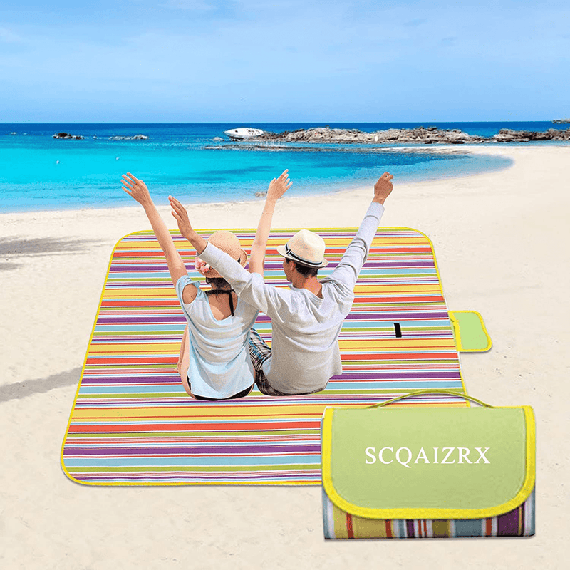 Beach Blanket, SCQAIZRX Foldable Picnic Blankets Waterproof Sandproof Beach Mat, Durable Portable Picnic Mat for Travel, Camping, Hiking Home & Garden > Lawn & Garden > Outdoor Living > Outdoor Blankets > Picnic Blankets SCQAIZRX Rainbow Stripes  