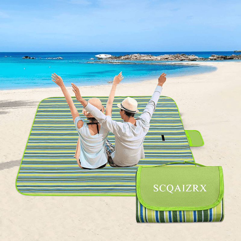 Beach Blanket, SCQAIZRX Foldable Picnic Blankets Waterproof Sandproof Beach Mat, Durable Portable Picnic Mat for Travel, Camping, Hiking Home & Garden > Lawn & Garden > Outdoor Living > Outdoor Blankets > Picnic Blankets SCQAIZRX Green Stripes  