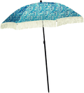 Beach Umbrella for Sand – Best Beach Umbrella Windproof with Sand Anchor Portable Sport Umbrella, Fringe, Denim Beach Umbrella Bag, Features Pointed Bottom & 100% UV Sun Protection – Bahama (Monterey)