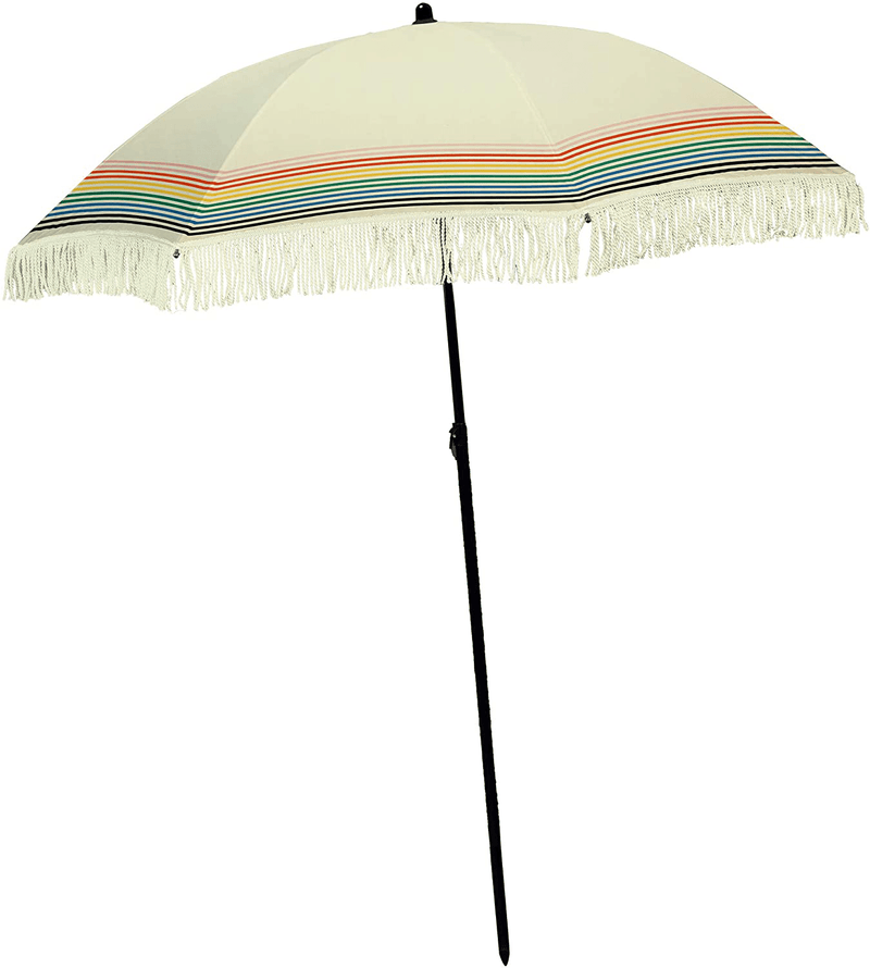 Beach Umbrella for Sand – Best Beach Umbrella Windproof with Sand Anchor Portable Sport Umbrella, Fringe, Denim Beach Umbrella Bag, Features Pointed Bottom & 100% UV Sun Protection – Bahama (Monterey)
