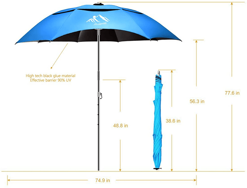 Beach Umbrella UPF50+,Umbrella with Sand Anchor & Tilt Aluminum Pole, Portable Beach Umbrella with Carry Bag for Beach Patio Garden Outdoor  BESROY   