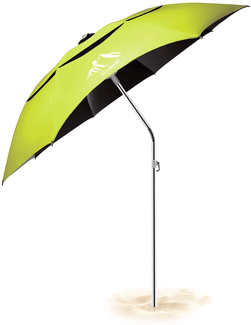 Beach Umbrella UPF50+,Umbrella with Sand Anchor & Tilt Aluminum Pole, Portable Beach Umbrella with Carry Bag for Beach Patio Garden Outdoor  BESROY Fluorescent green  
