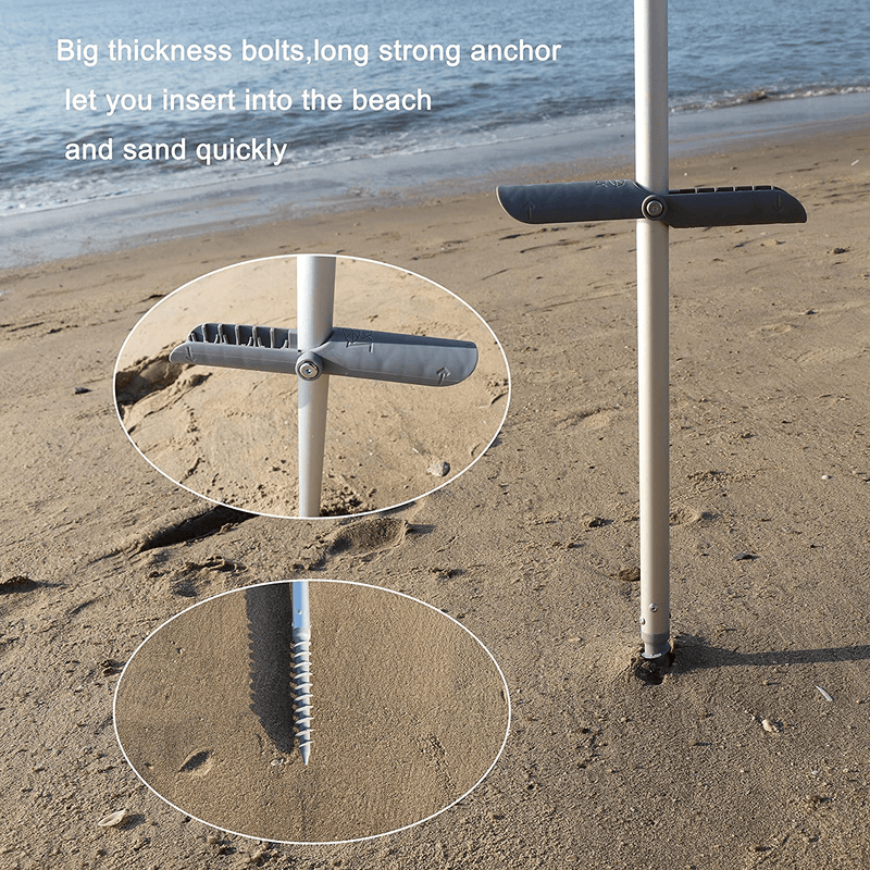 Beach Umbrella with All-in-One System,Including 7ft Umbrella(50+UPF), Foldable Base and Tray Table,Sand Anchor, 360° tilt,and Carry Bag,Perfect for Beach,Patio,Garden,Pool,Terrace and Park