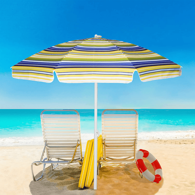 Beach Umbrellas with Sand Anchor,LUHAHALU 7 ft Outdoor Sunshade Portable Patio Umbrella with Carry Bag Heavy Duty Wind Resistant UV Protection for Sand Beach Garden Backyard (including Hanging Hook) Home & Garden > Lawn & Garden > Outdoor Living > Outdoor Umbrella & Sunshade Accessories LUHAHALU Lemon Yellow Striped  