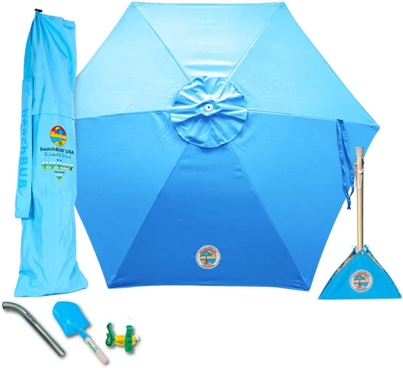 BEACHBUB ™ All-In-One Beach Umbrella System. Includes 7 ½' (50+ UPF) Umbrella, Oversize Bag, Base & Accessory Kit Sporting Goods > Outdoor Recreation > Winter Sports & Activities BEACHBUB Caribbean Blue  