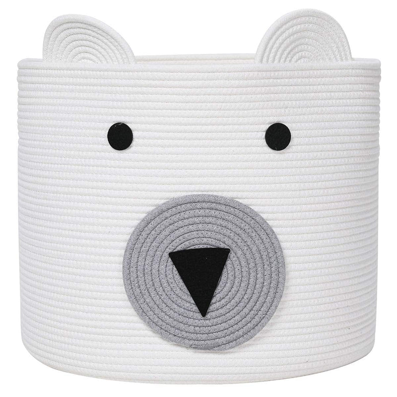 Bear Basket, Animal Basket, Large Cotton Rope Basket, Large Storage Basket, Woven Laundry Hamper, Toy Storage Bin, for Kids Toys Clothes in Bedroom, Baby Nursery, White 18"X15" Home & Garden > Household Supplies > Storage & Organization Cottonphant White 18x15 Inch (Pack of 1) 