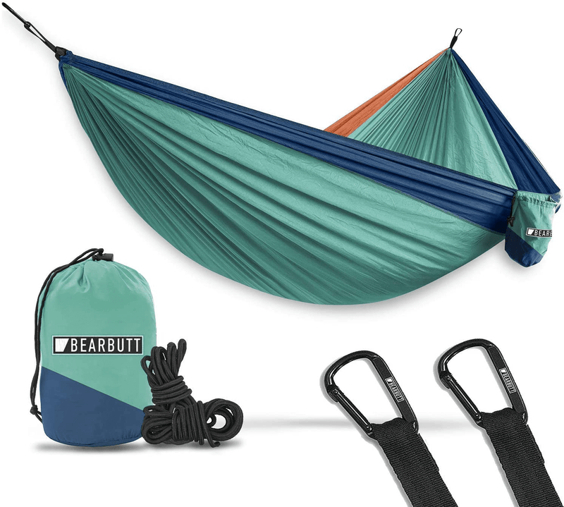 Bear Butt Hammocks - Camping Hammock for Outdoors, Backpacking & Camping Gear - Double hammock, Portable hammock, 2 Person Hammock for Travel, outdoors - Tree & Hiking Gear - Hammock that Holds 500lbs Home & Garden > Lawn & Garden > Outdoor Living > Hammocks Bear Butt Turquoise / Dark Blue / Coral  