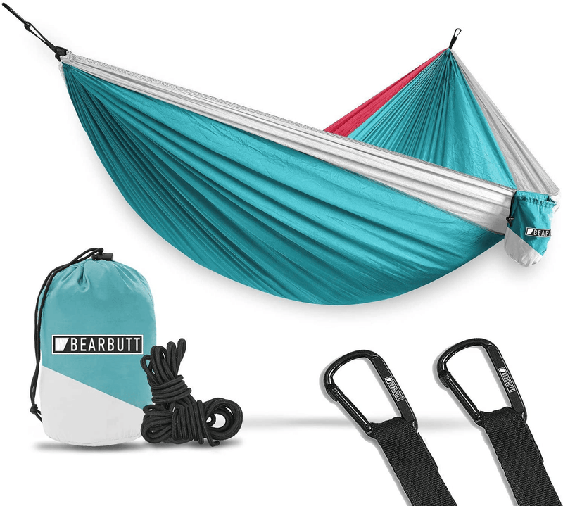 Bear Butt Hammocks - Camping Hammock for Outdoors, Backpacking & Camping Gear - Double hammock, Portable hammock, 2 Person Hammock for Travel, outdoors - Tree & Hiking Gear - Hammock that Holds 500lbs Home & Garden > Lawn & Garden > Outdoor Living > Hammocks Bear Butt Sky Blue / Pink / White  