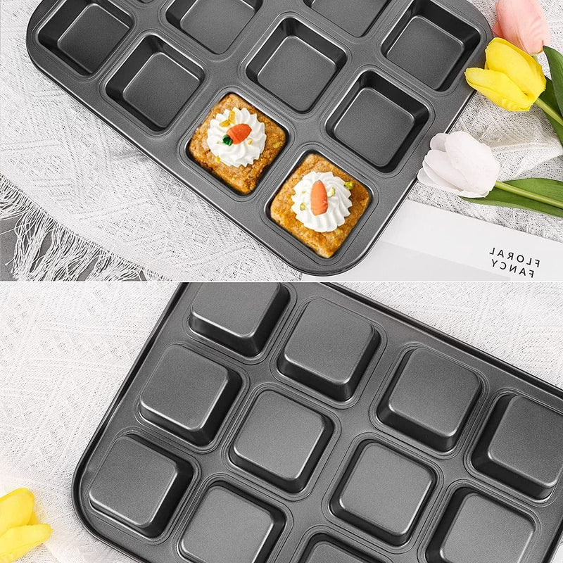 Beasea Brownie Pan with Dividers, 1 Set 12 Square Cavity Mini Cake Non Stick Baking Carbon Steel Bakeware Cupcake Bread Mold Small Bite Edge 3X4 Individual Cup Cutter Sheet Tray for Cookie Oven Cook Home & Garden > Kitchen & Dining > Cookware & Bakeware Beasea   
