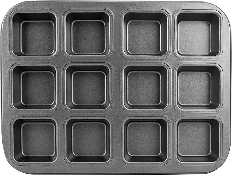 Beasea Brownie Pan with Dividers, 1 Set 12 Square Cavity Mini Cake Non Stick Baking Carbon Steel Bakeware Cupcake Bread Mold Small Bite Edge 3X4 Individual Cup Cutter Sheet Tray for Cookie Oven Cook Home & Garden > Kitchen & Dining > Cookware & Bakeware Beasea Black Brownie 12 Cup  