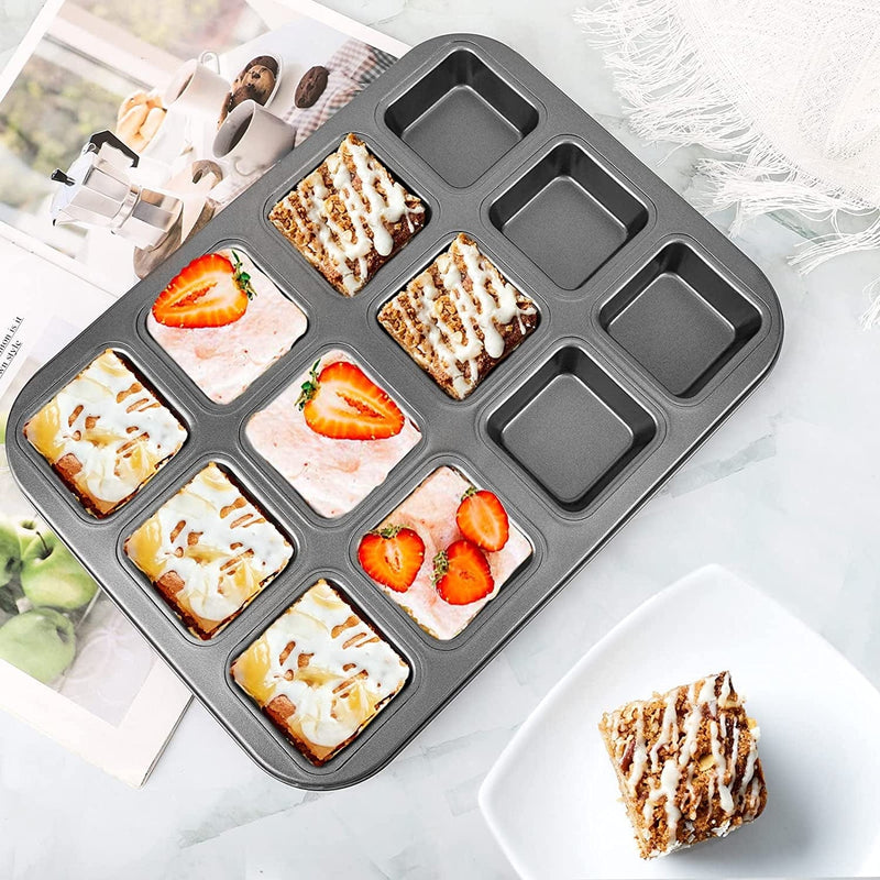 Beasea Brownie Pan with Dividers, 1 Set 12 Square Cavity Mini Cake Non Stick Baking Carbon Steel Bakeware Cupcake Bread Mold Small Bite Edge 3X4 Individual Cup Cutter Sheet Tray for Cookie Oven Cook Home & Garden > Kitchen & Dining > Cookware & Bakeware Beasea   