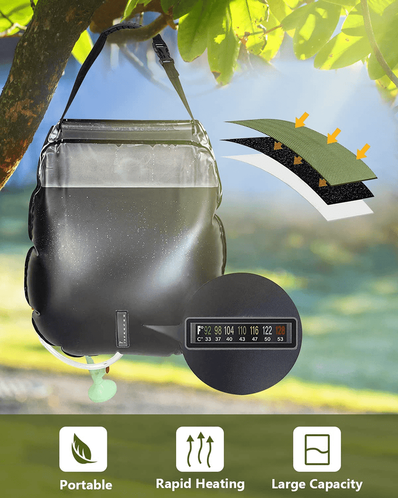 Beaucares Solar Heating Camping Shower Bag 5 Gallons/20L Portable Shower with 45°C Hot Water Switchable Shower Nozzle for Beach Camping Swimming Traveling Hiking Sporting Goods > Outdoor Recreation > Camping & Hiking > Portable Toilets & Showers Beaucares   