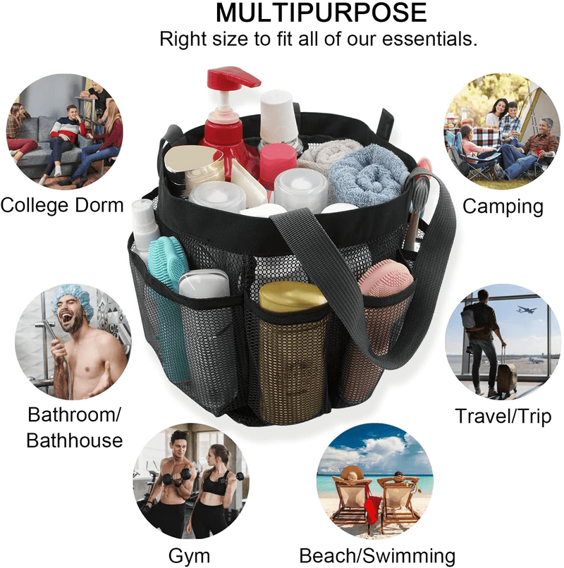 BEAUTAIL Mesh Shower Caddy Basket, Large Portable Hanging Bath Shower Tote Bag Organizer, with 8 Pockets for College Dorm Room Bathroom Toiletry Gym Travel Beach Swimming Camping, Grey