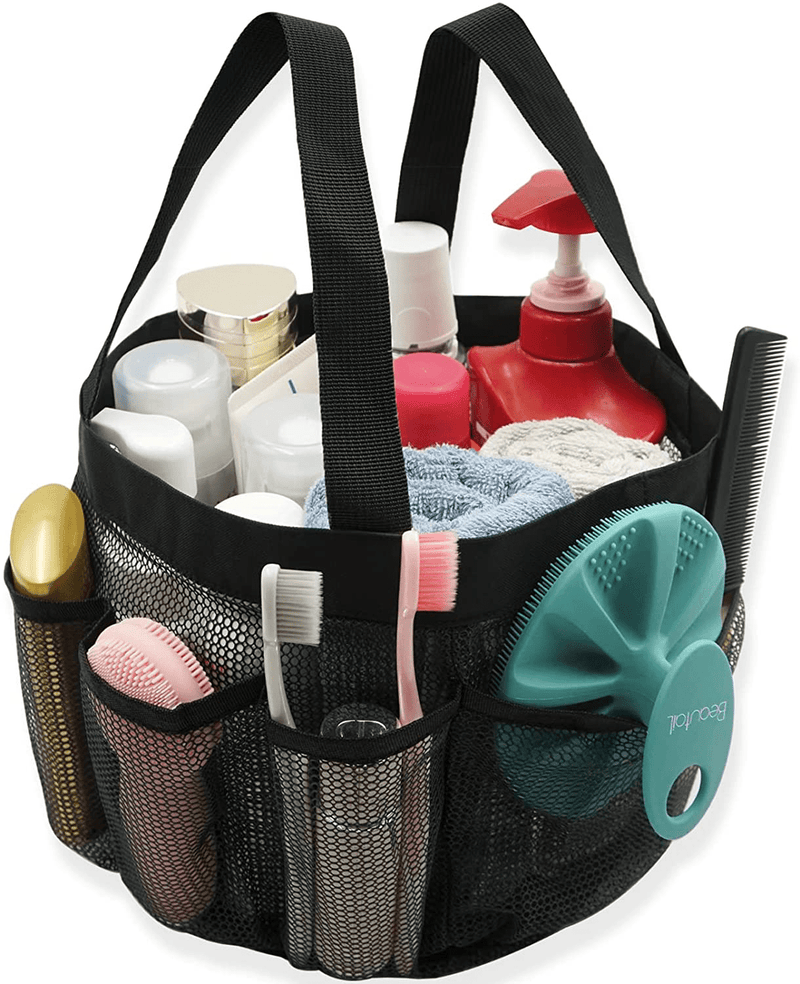 BEAUTAIL Mesh Shower Caddy Basket, Large Portable Hanging Bath Shower Tote Bag Organizer, with 8 Pockets for College Dorm Room Bathroom Toiletry Gym Travel Beach Swimming Camping, Grey Sporting Goods > Outdoor Recreation > Camping & Hiking > Portable Toilets & Showers BEAUTAIL Black  