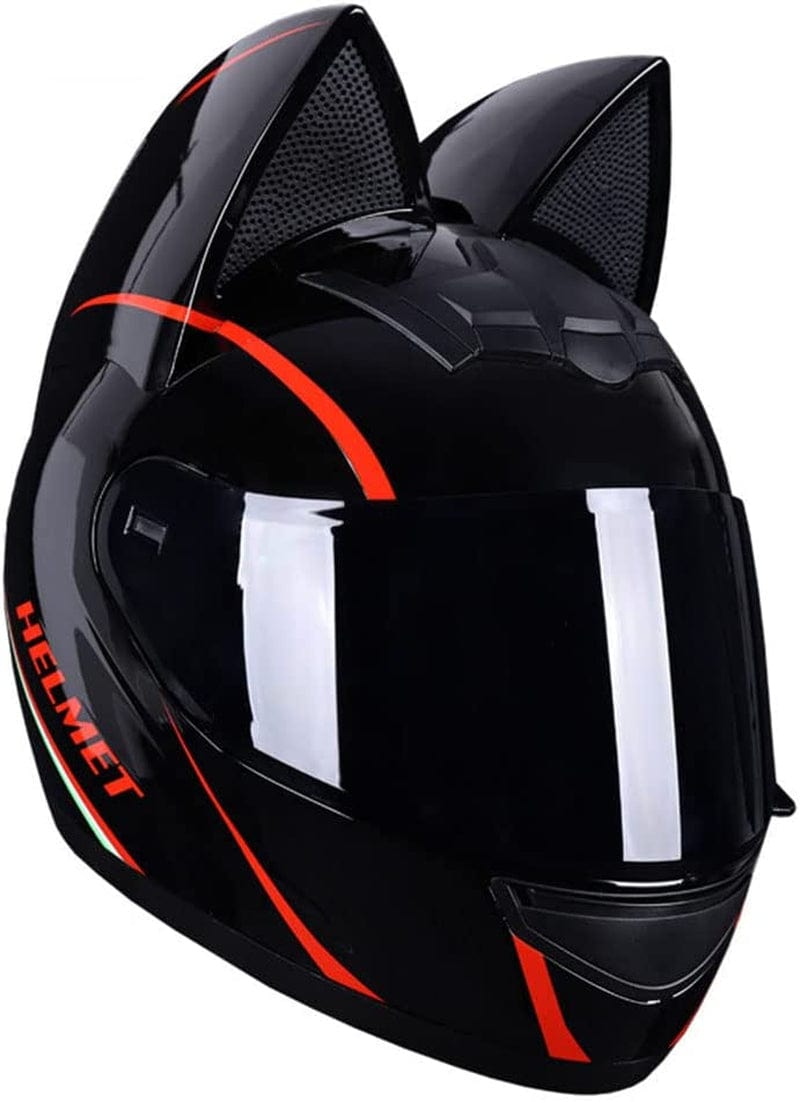 Beautiful Cool Full Face Motorcycle Helmet Cat Ear Flip up Front Cool Girl Locomotive Helmets with Visor for Adult Men Women DOT/ECE Certified Street Bicycle Racing Vespa Helmet Sporting Goods > Outdoor Recreation > Cycling > Cycling Apparel & Accessories > Bicycle Helmets Aanlun G Small 
