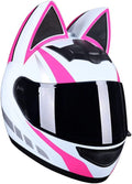 Beautiful Cool Full Face Motorcycle Helmet Cat Ear Flip up Front Cool Girl Locomotive Helmets with Visor for Adult Men Women DOT/ECE Certified Street Bicycle Racing Vespa Helmet