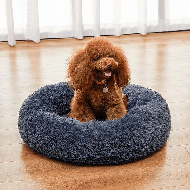 BEAUTYHB Calming Dog Bed, anti Anxiety round Fluffy Dog and Cat Sofa, Original Calming Dog Bed for Small Medium Large Pets, Warm and Washable Dog and Cat Bed Animals & Pet Supplies > Pet Supplies > Dog Supplies > Dog Beds BEAUTYHB Dark Bule Medium 24'' x 24'' 