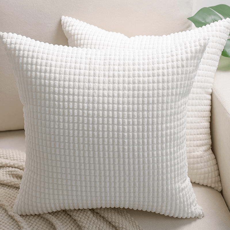 Beben Throw Pillow Covers - Set of 2 Pillow Covers 20X20, Decorative Euro Pillow Covers Corn Striped, Soft Corduroy Cushion Case, Home Decor for Couch, Bed, Sofa, Bedroom, Car (Cream White, 20X20)