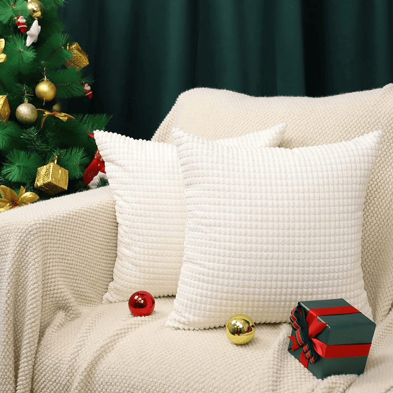 Beben Throw Pillow Covers - Set of 2 Pillow Covers 20X20, Decorative Euro Pillow Covers Corn Striped, Soft Corduroy Cushion Case, Home Decor for Couch, Bed, Sofa, Bedroom, Car (Cream White, 20X20) Home & Garden > Decor > Chair & Sofa Cushions BeBen   