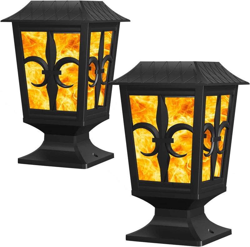 Bebrant Solar Post Light, Flickering Flame Post Cap LED Lamp, Solar Powered 2 Modes Waterproof Lighting for Outdoor Deck Fence 4X4 5X5 6X6 Post Top Pathway Garden Patio Yard Decoration (2 Pack) Home & Garden > Lighting > Lamps Bebrant 2 Pack  