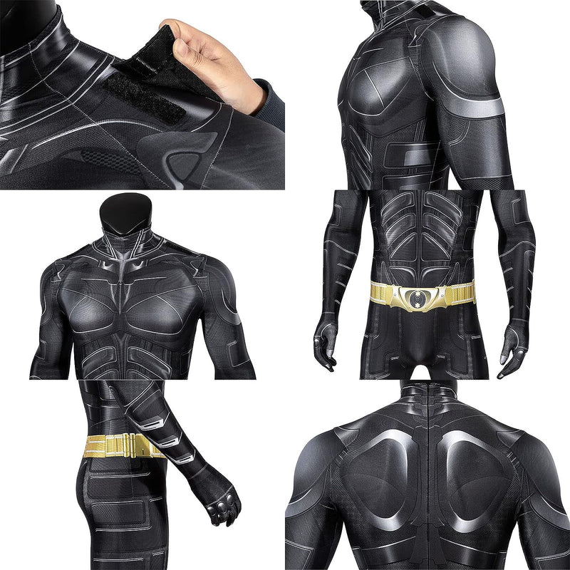 Vickkt Batman Cosplay Costume for Adult, Dark Knight Superhero Jumpsuit Cloak Outfit Mask for Halloween Party