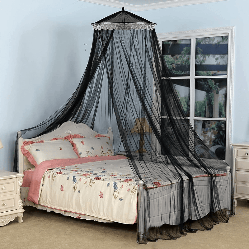 Bed Canopy Mosquito Net, King Size Sheer Bed Canopy Curtains Nets, Hanging Canopy Drapes for Single to King Size Beds, Dome round Hoop Canopy Curtain Netting for Adult Princess Bed Hammock Crib, Black Sporting Goods > Outdoor Recreation > Camping & Hiking > Mosquito Nets & Insect Screens Milky House   