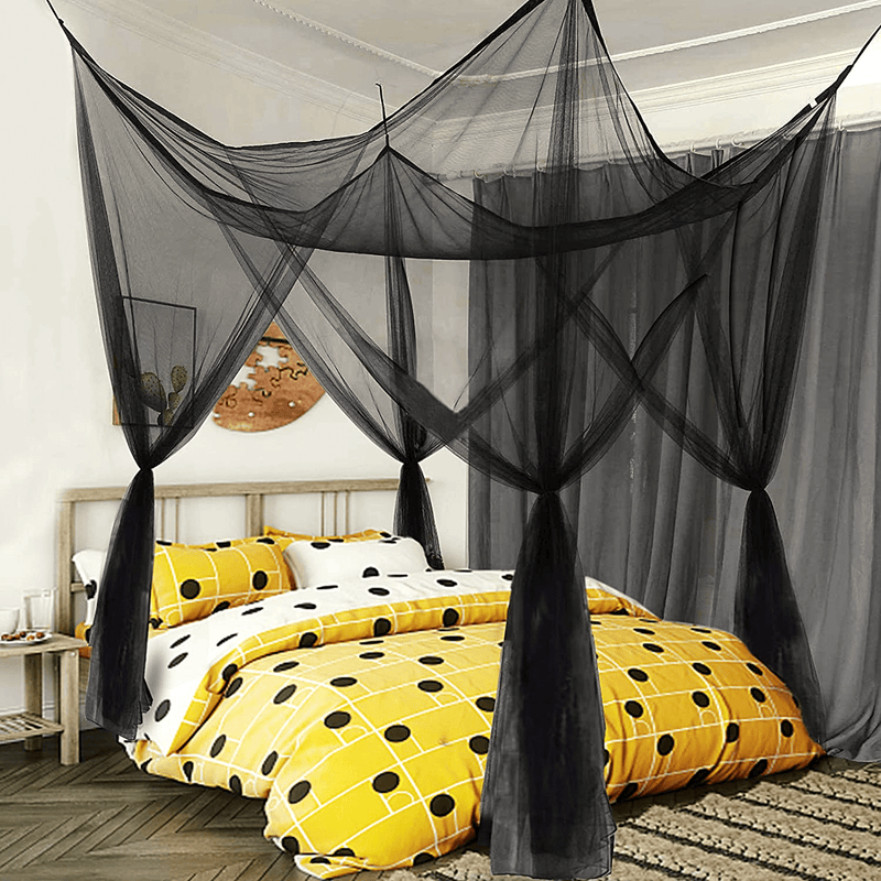Bed Canopy Mosquito Net, King Size Sheer Bed Canopy Curtains Nets, Hanging Canopy Drapes for Single to King Size Beds, Dome round Hoop Canopy Curtain Netting for Adult Princess Bed Hammock Crib, Black Sporting Goods > Outdoor Recreation > Camping & Hiking > Mosquito Nets & Insect Screens Milky House Black Extra Large Square 