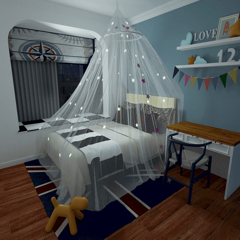 Bed Canopy with Twinkle Stars Glow in the Dark for Girls, Kids or Adults, Bed Mosquito Net with Colorful Flags, Stars String, Starry Night Canopy Bed Curtains for Kids Bed, or Single to King Size Beds Sporting Goods > Outdoor Recreation > Camping & Hiking > Mosquito Nets & Insect Screens Kelisiting   