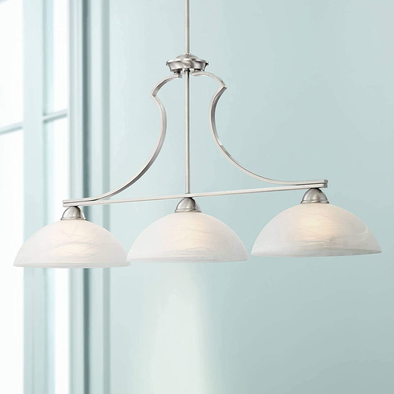 Milbury Satin Nickel Large Linear Pendant Chandelier 40 1/2" Wide Modern White Alabaster Glass Bowl Shades 3-Light Fixture for Kitchen Island Dining Room House High Ceilings - Possini Euro Design Home & Garden > Lighting > Lighting Fixtures > Chandeliers Possini Euro Design Satin Nickel  