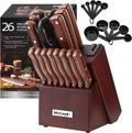 DISHWASHER SAFE MC701 Black Knife Sets of 26, Mccook Stainless Steel Kitchen Knives Block Set with Built-In Knife Sharpener,Measuring Cups and Spoons Home & Garden > Kitchen & Dining > Kitchen Tools & Utensils > Kitchen Knives McCook Brown handle/brown block 26 Pieces 